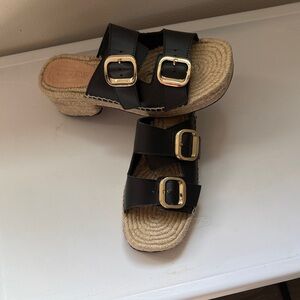 J. Crew Black Espadrille Sandals with Gold Buckles
